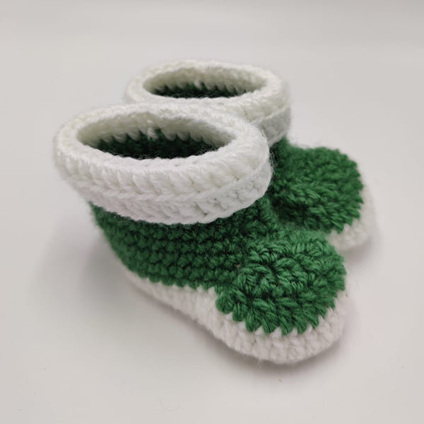 Gehaakte Babyslofjes groen/wit - Afbeelding 2